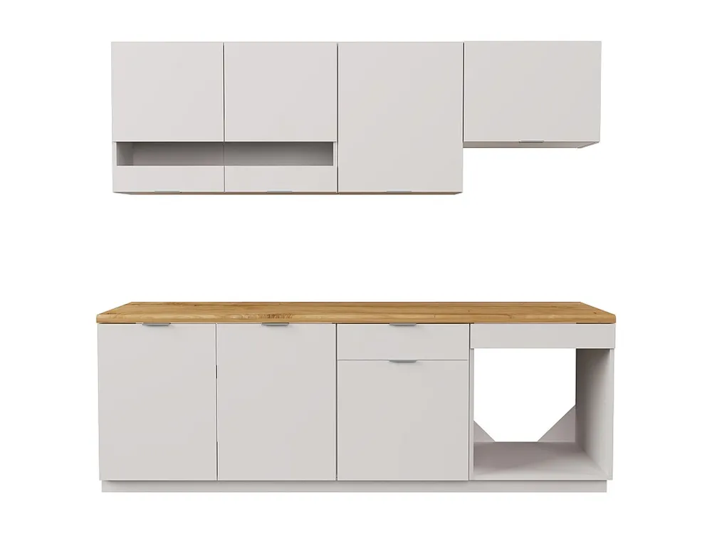 Cucina completa 200 cm 6 elementi portaoggetti Naturale e Bianco CARMEO