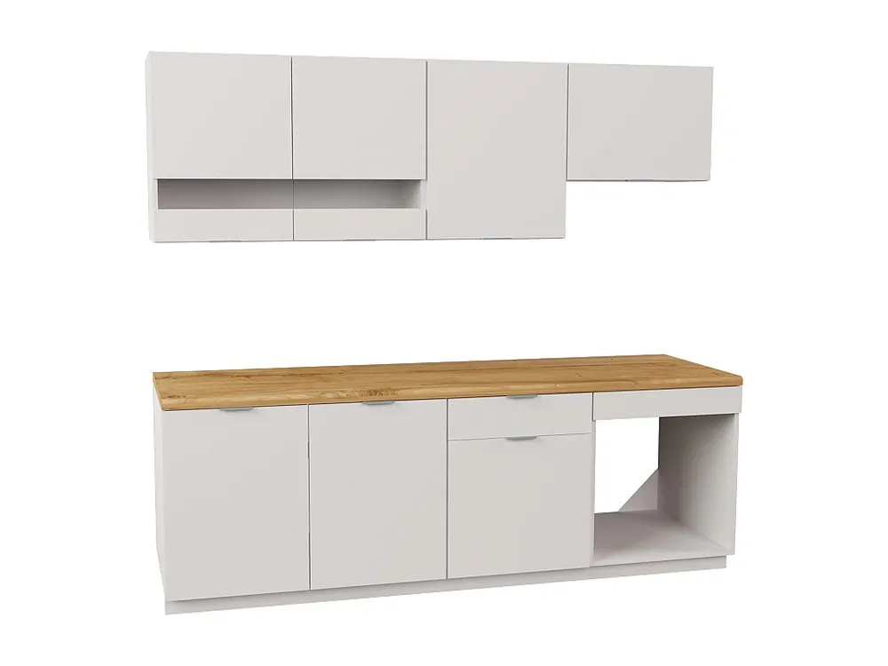 Cucina completa 200 cm 6 elementi portaoggetti Naturale e Bianco CARMEO