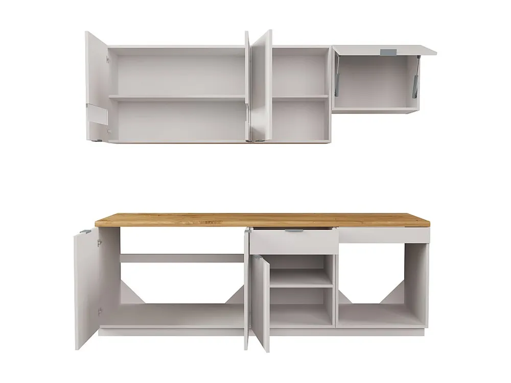Cucina completa 200 cm 6 elementi portaoggetti Naturale e Bianco CARMEO