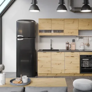 Cucina completa 200 cm 6 elementi portaoggetti Naturale e Antracite CARMEO