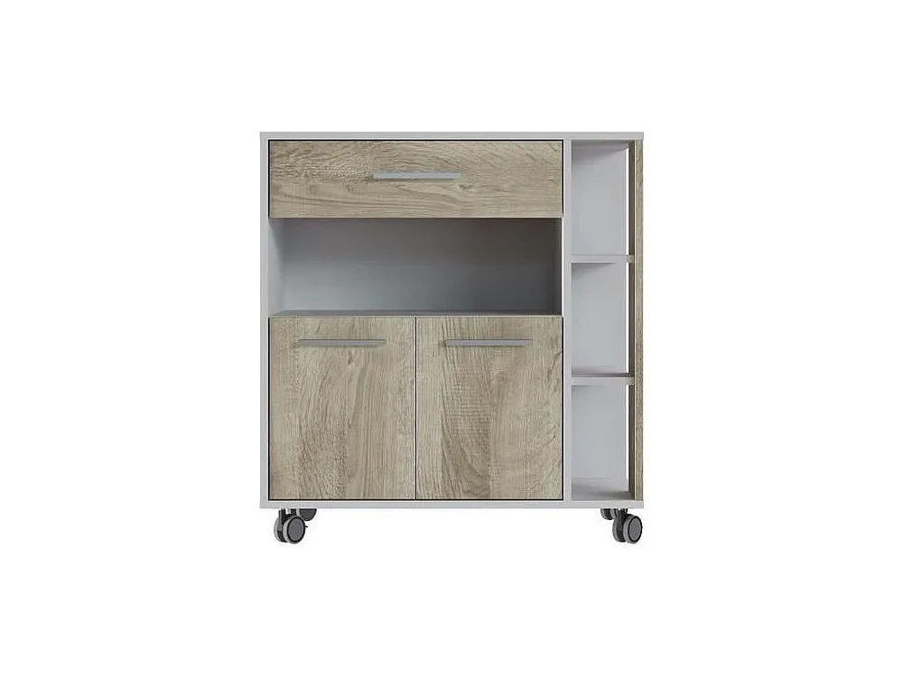 Desserte 2 portes 1 tiroir - Blanc et chene - L 80 x P 39 x H 87 cm
