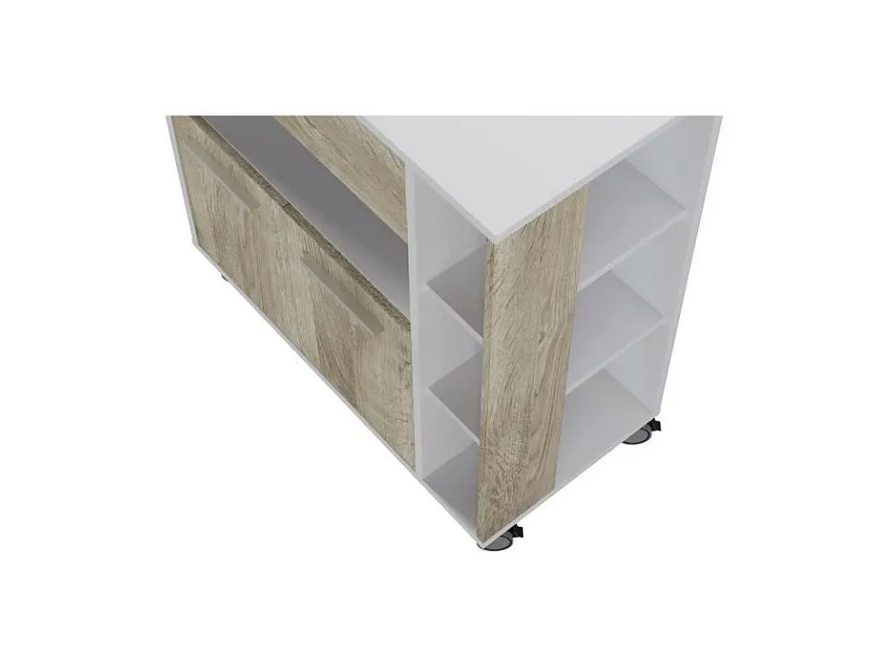 Desserte 2 portes 1 tiroir - Blanc et chene - L 80 x P 39 x H 87 cm