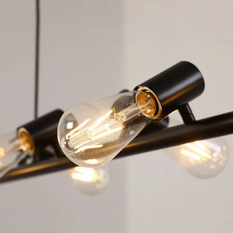 Faretto da ristorante metallo loft con lampada sospensione lineare nera isola con design lampadina vista