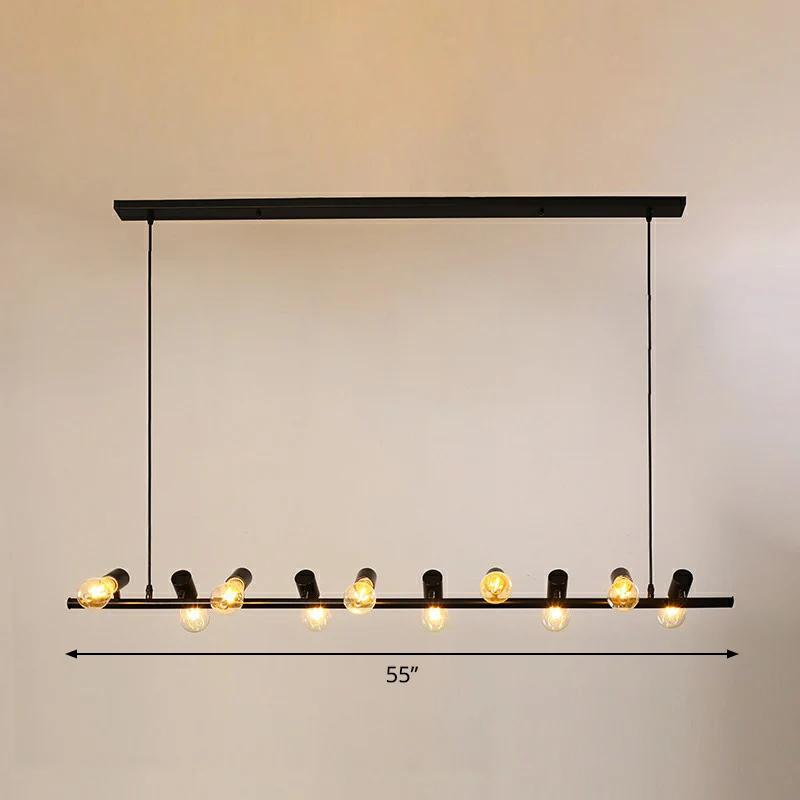 Faretto da ristorante metallo loft con lampada sospensione lineare nera isola con design lampadina vista