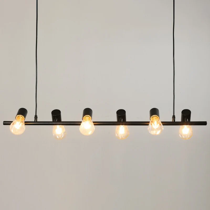 Faretto da ristorante metallo loft con lampada sospensione lineare nera isola con design lampadina vista