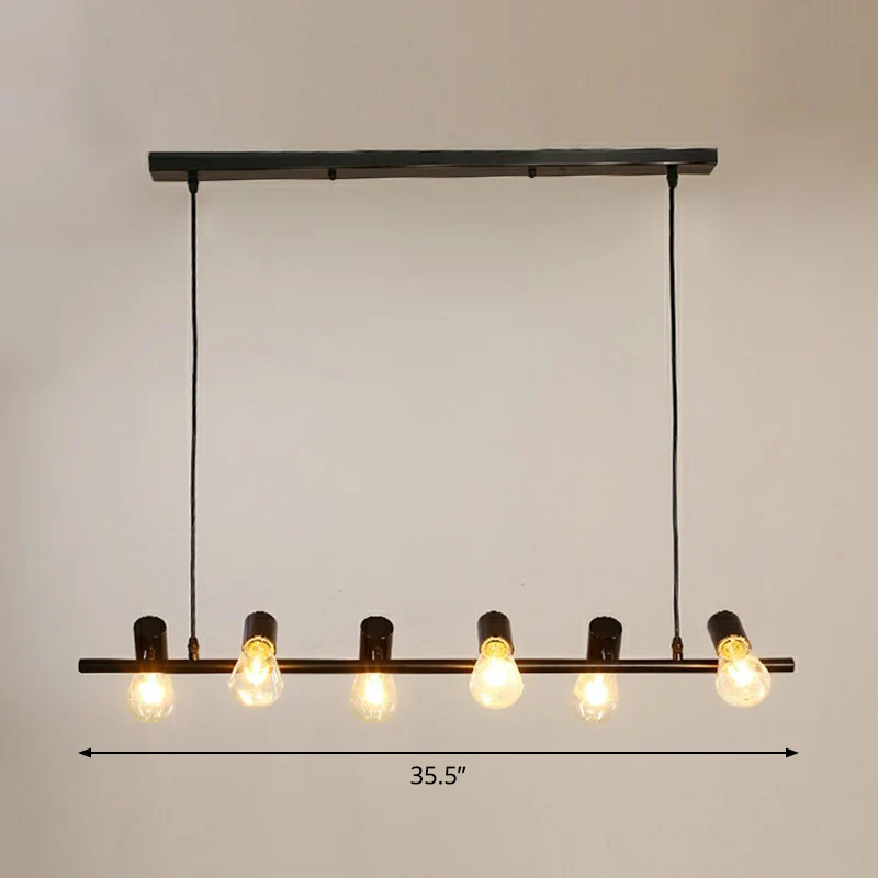 Faretto da ristorante metallo loft con lampada sospensione lineare nera isola con design lampadina vista