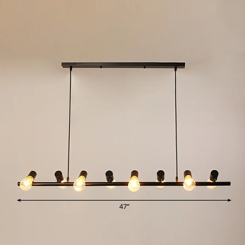 Faretto da ristorante metallo loft con lampada sospensione lineare nera isola con design lampadina vista