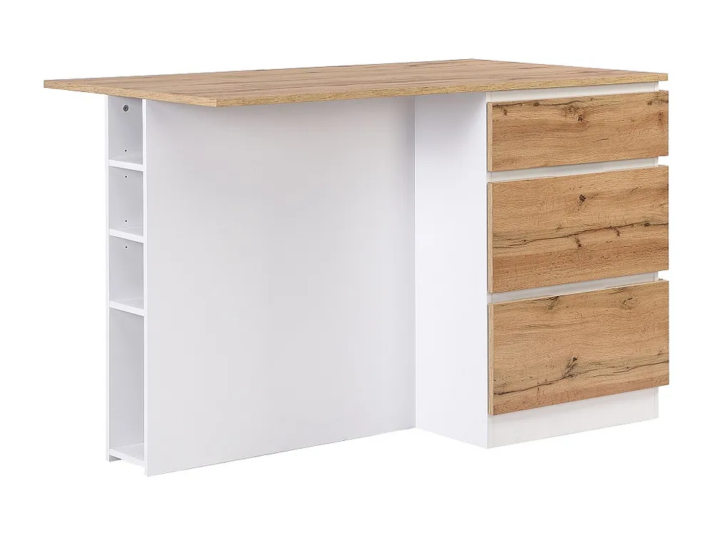 Isola centrale da cucina con 6 cassetti e 4 nicchie MDF Naturale e Bianco POMARELA