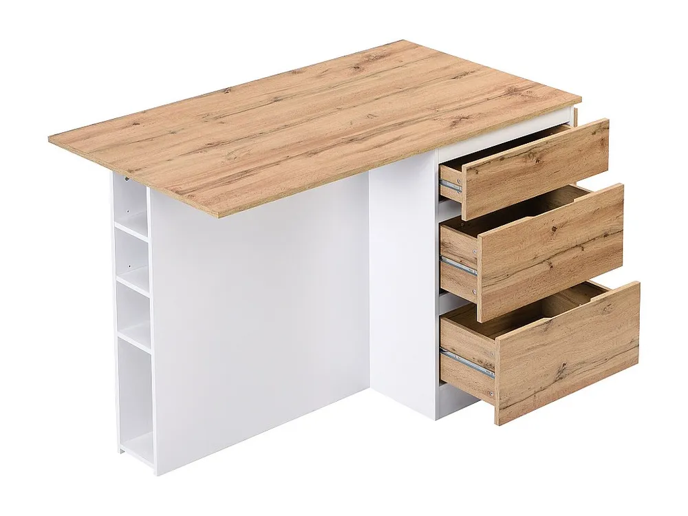 Isola centrale da cucina con 6 cassetti e 4 nicchie MDF Naturale e Bianco POMARELA