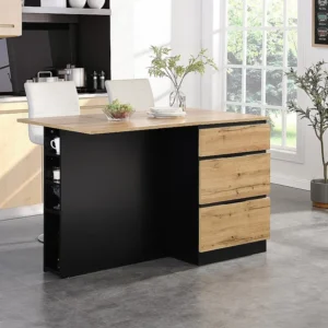 Isola centrale da cucina con 6 cassetti e 4 nicchie MDF Naturale e Nero POMARELA