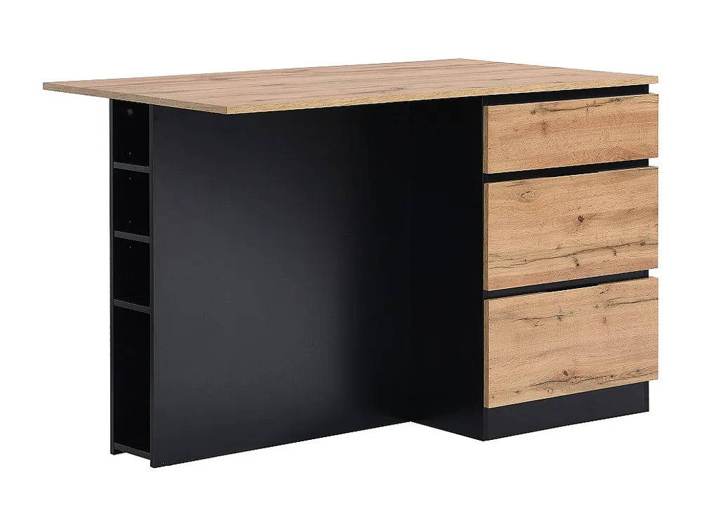 Isola centrale da cucina con 6 cassetti e 4 nicchie MDF Naturale e Nero POMARELA