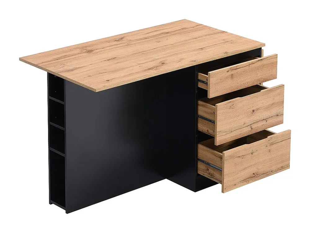 Isola centrale da cucina con 6 cassetti e 4 nicchie MDF Naturale e Nero POMARELA