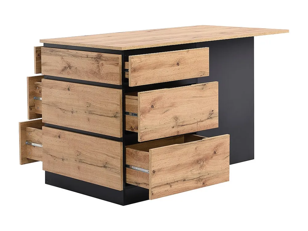 Isola centrale da cucina con 6 cassetti e 4 nicchie MDF Naturale e Nero POMARELA