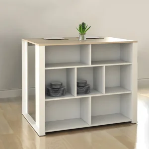 Isola centrale da cucina moderna L110,2 cm Pannello Bianco e Rovere OPOLE