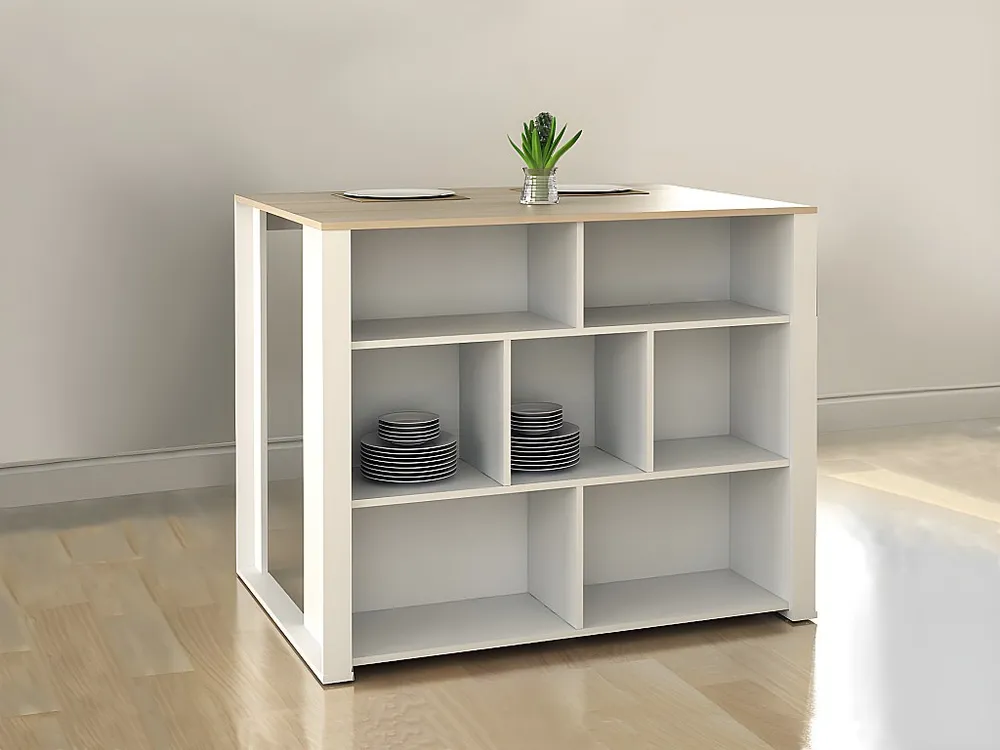 Isola centrale da cucina moderna L110,2 cm Pannello Bianco e Rovere OPOLE
