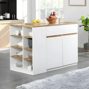 Isola centrale da cucina moderna L130 cm MDF Bianco e Rovere MEILI