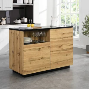 Isola da cucina con 2 ante e 1 nicchia MDF Naturale e Nero CORELINA