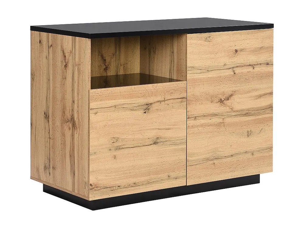 Isola da cucina con 2 ante e 1 nicchia MDF Naturale e Nero CORELINA