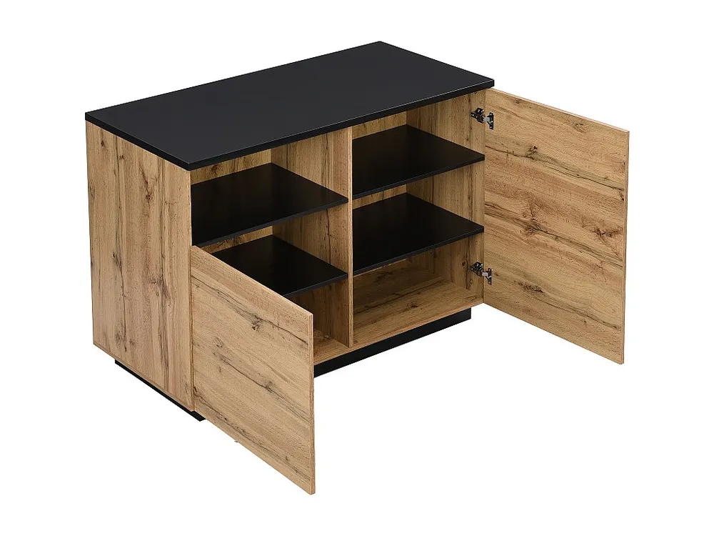 Isola da cucina con 2 ante e 1 nicchia MDF Naturale e Nero CORELINA