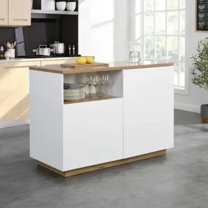 Isola da cucina con 2 ante e 1 nicchia MDF Naturale e Bianco CORELINA