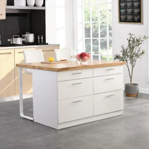 Isola da cucina con 6 cassetti MDF e Metallo Bianco e Naturale trasparente ALEGRITA
