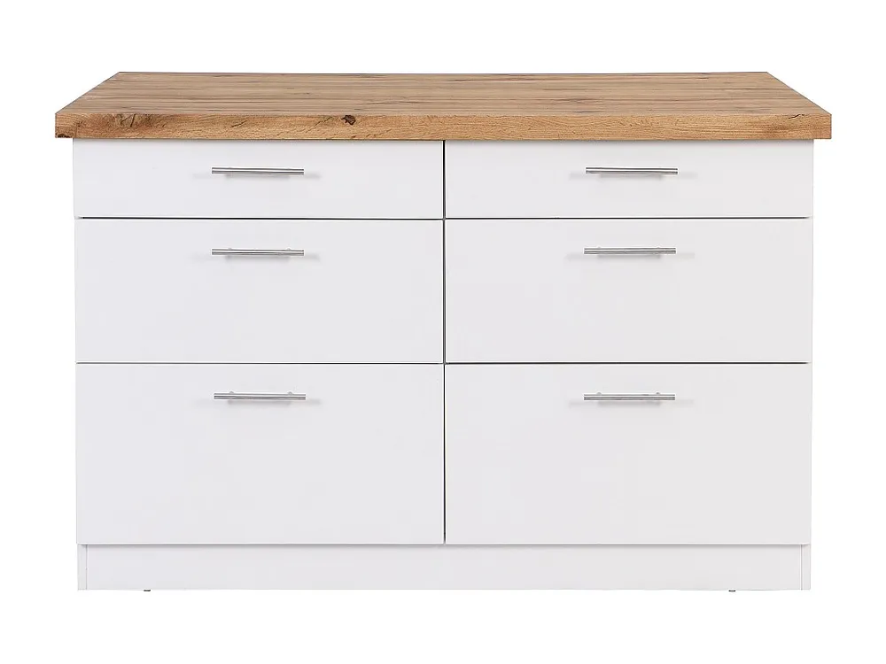 Isola da cucina con 6 cassetti MDF e Metallo Bianco e Naturale trasparente ALEGRITA