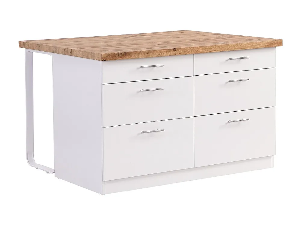 Isola da cucina con 6 cassetti MDF e Metallo Bianco e Naturale trasparente ALEGRITA