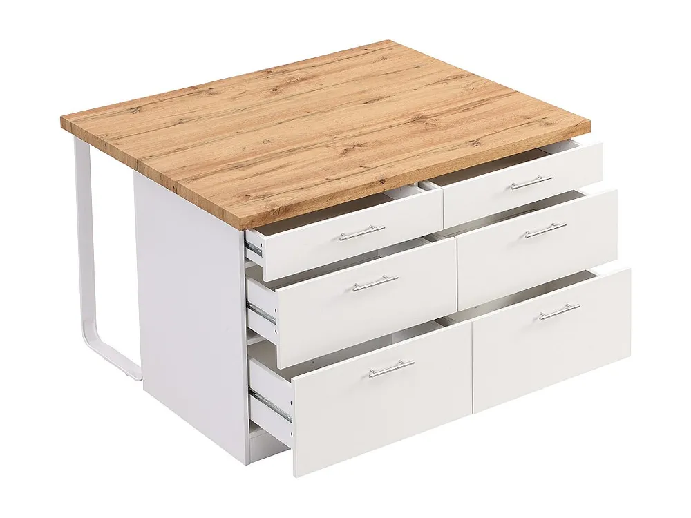 Isola da cucina con 6 cassetti MDF e Metallo Bianco e Naturale trasparente ALEGRITA