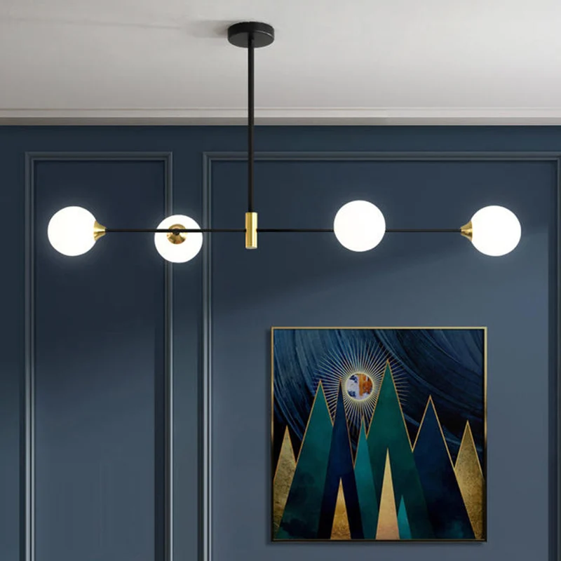Lampadario isola vetro sferico con illuminazione sospensione isola metallo nero minimalista attuale per tavolo da pranzo