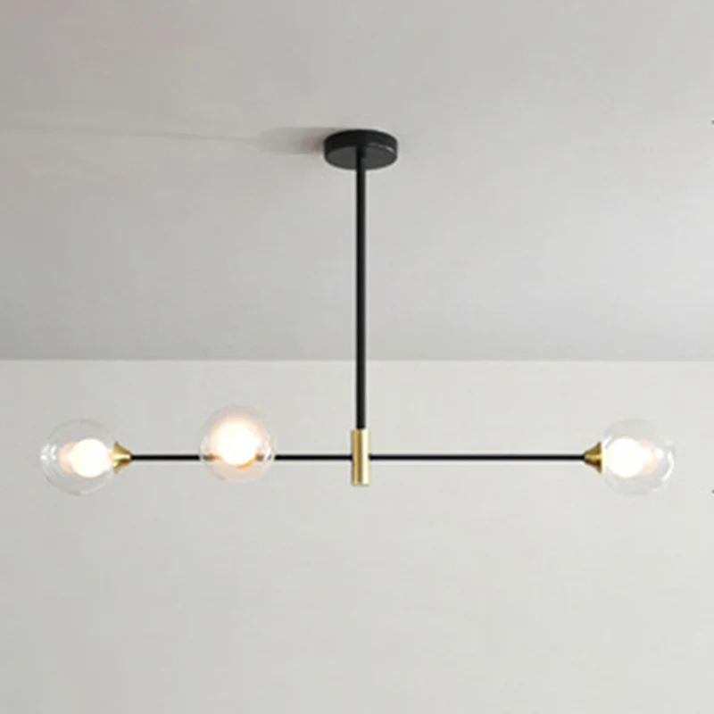 Lampadario isola vetro sferico con illuminazione sospensione isola metallo nero minimalista attuale per tavolo da pranzo