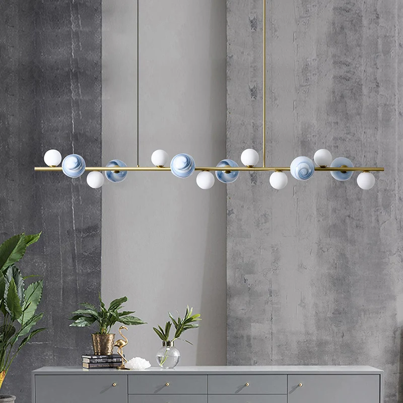 Lampadario isola vetro sferico con illuminazione sospensione isola metallo dorato minimalista contemporaneo per tavolo da...