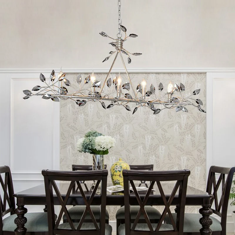 Lampadario sospensione isola foglia argento/oro modernismo cristallo 5 teste per sala da pranzo