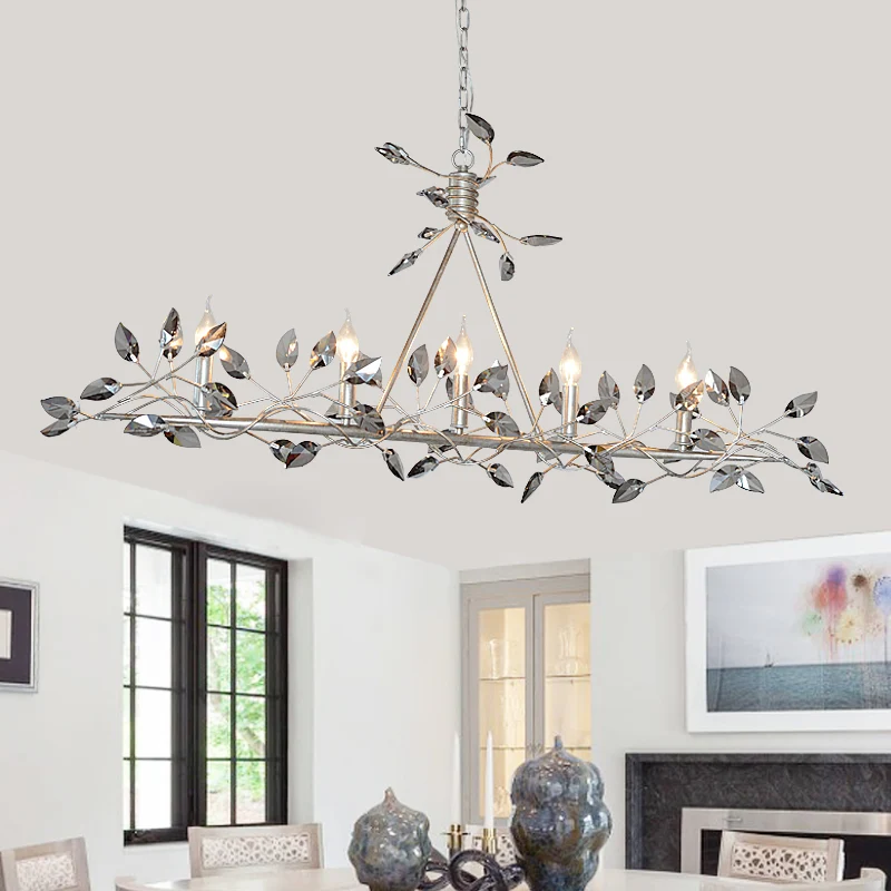 Lampadario sospensione isola foglia argento/oro modernismo cristallo 5 teste per sala da pranzo