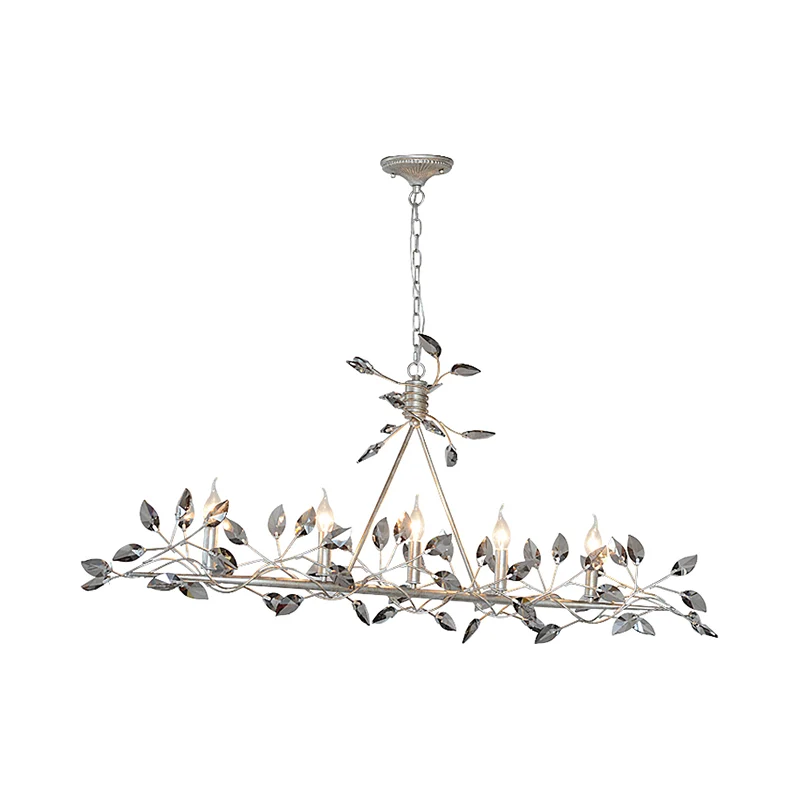 Lampadario sospensione isola foglia argento/oro modernismo cristallo 5 teste per sala da pranzo