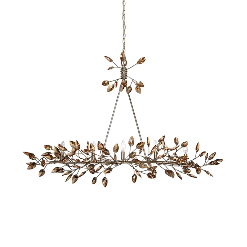 Lampadario sospensione isola foglia argento/oro modernismo cristallo 5 teste per sala da pranzo