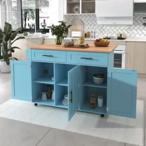 Mobile cucina isola centrale con 3 ante e 2 cassetti - piano allungabile - 129x46/71x91,5 cm - Legno MDF + metallo - Blu
