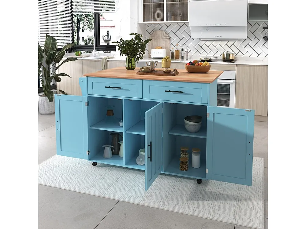 Mobile cucina isola centrale con 3 ante e 2 cassetti - piano allungabile - 129x46/71x91,5 cm - Legno MDF + metallo - Blu