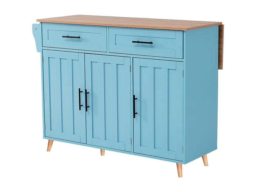 Mobile cucina isola centrale con 3 ante e 2 cassetti - piano allungabile - 129x46/71x91,5 cm - Legno MDF + metallo - Blu