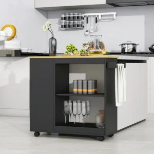Mobile cucina ad isola centrale con vani giorno e ripiani - 105 x 38 x 89 cm - Legno MDF - Nero