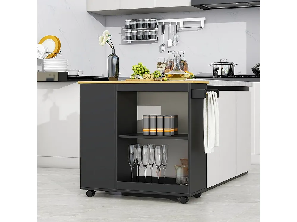 Mobile cucina ad isola centrale con vani giorno e ripiani - 105 x 38 x 89 cm - Legno MDF - Nero