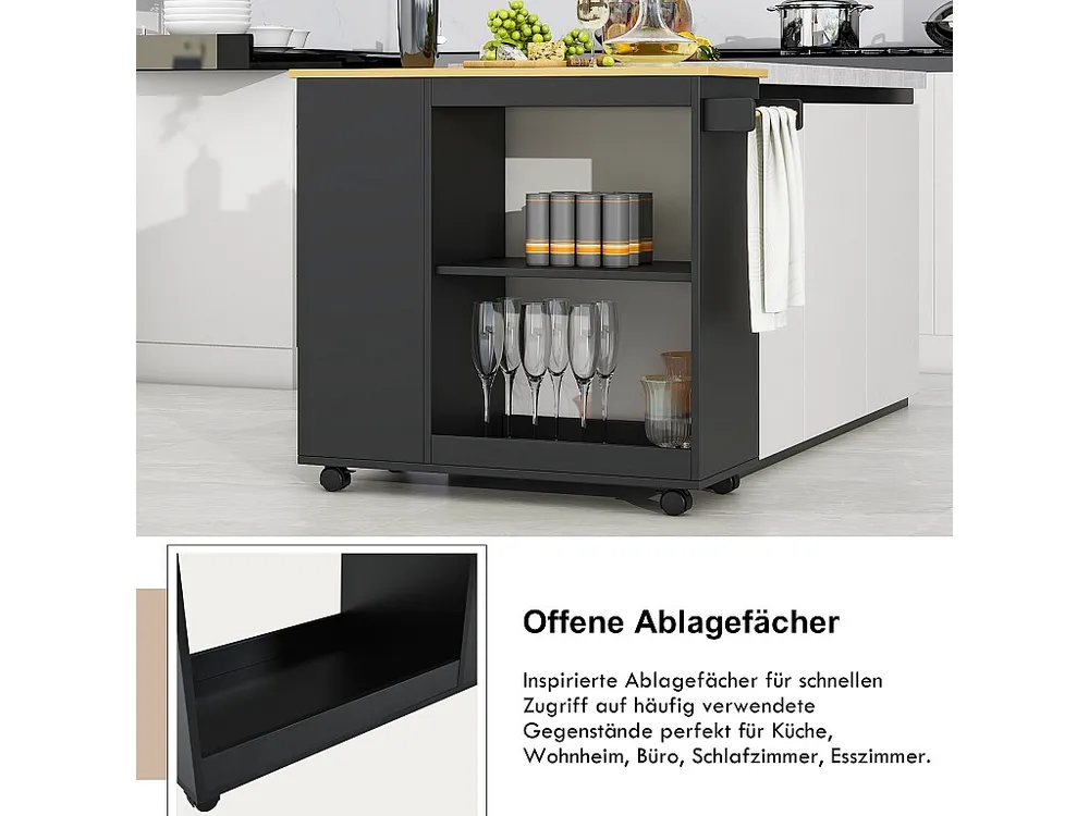 Mobile cucina ad isola centrale con vani giorno e ripiani - 105 x 38 x 89 cm - Legno MDF - Nero