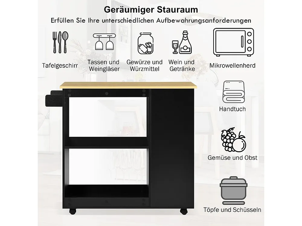 Mobile cucina ad isola centrale con vani giorno e ripiani - 105 x 38 x 89 cm - Legno MDF - Nero