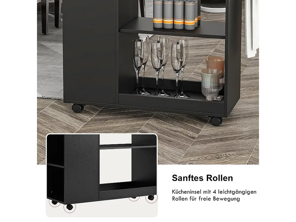 Mobile cucina ad isola centrale con vani giorno e ripiani - 105 x 38 x 89 cm - Legno MDF - Nero