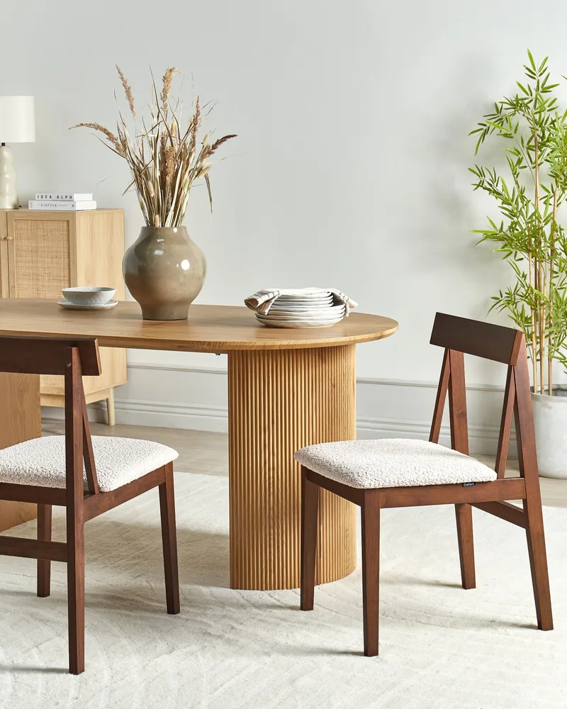 Set 2 Wooden Dining Chairs Dark and Camoscio ISLE Set Completo 12 Pezzi