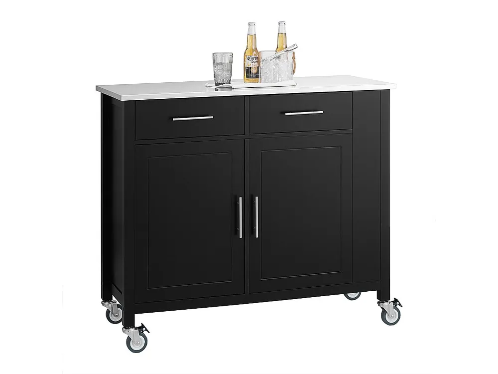 SoBuy Carrello da cucina con piano acciaio inox Isola da cucina con ripiano laterale Credenza con ruote Nero, FKW108-SCH