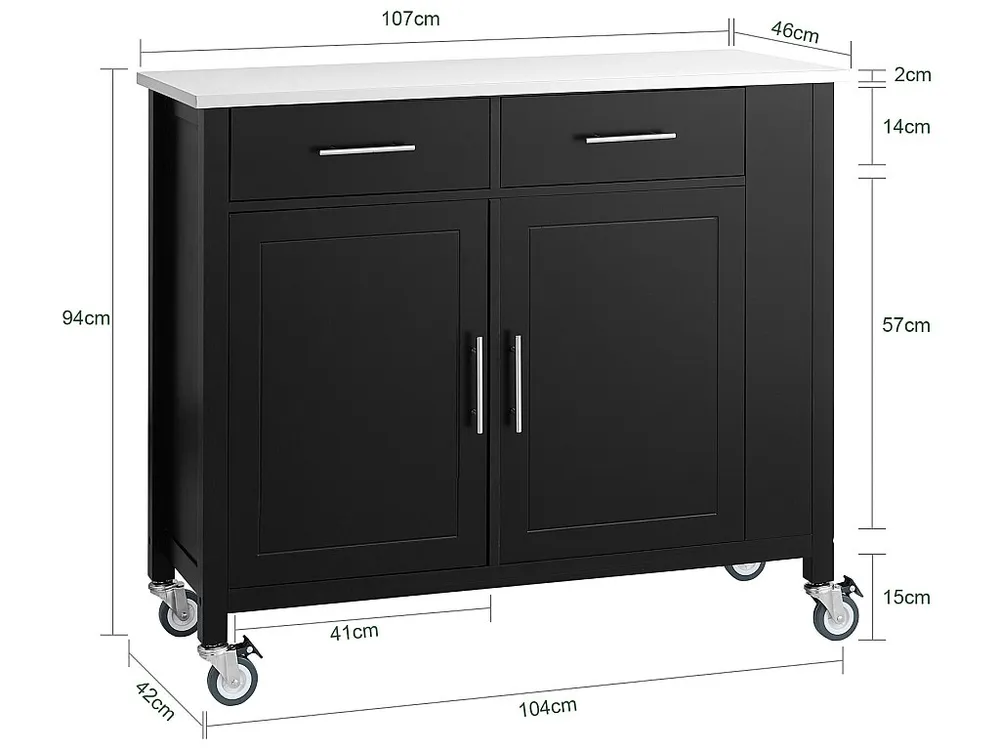 SoBuy Carrello da cucina con piano acciaio inox Isola da cucina con ripiano laterale Credenza con ruote Nero, FKW108-SCH