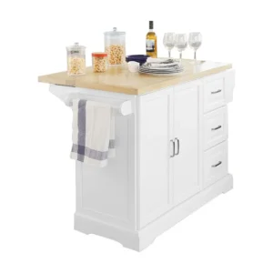 SoBuy Carrello Cucina Mobile Cucina Bianco Con Route Credenza Cucina Piano Legno FKW41-WN