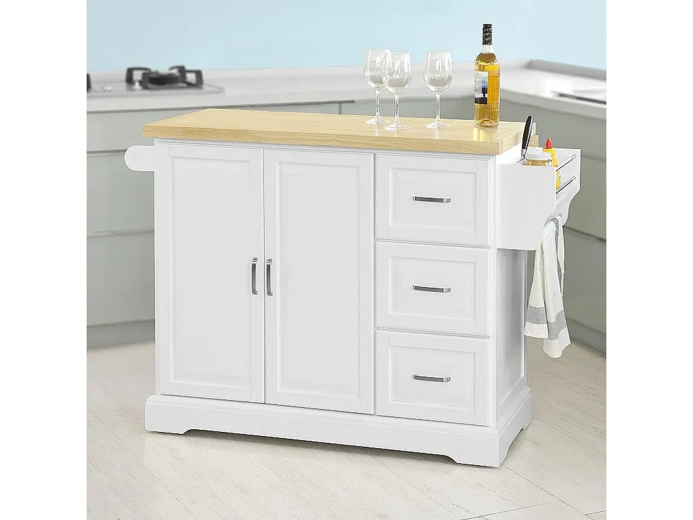SoBuy Carrello Cucina Mobile Cucina Bianco Con Route Credenza Cucina Piano Legno FKW41-WN