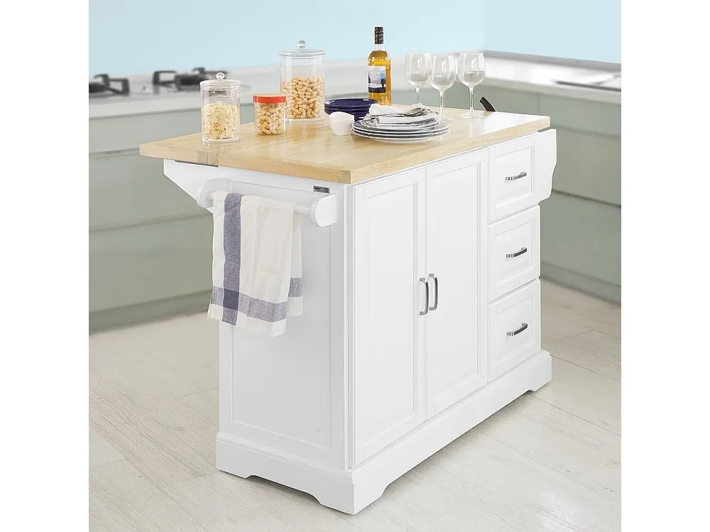 SoBuy Carrello Cucina Mobile Cucina Bianco Con Route Credenza Cucina Piano Legno FKW41-WN
