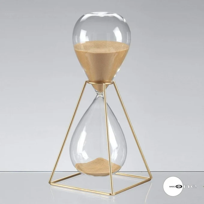 Clessidra Vetro con Piedistallo Ferro – Colore Sabbia oro – 30 Minuti Dimensioni: 12x12x28 h cm